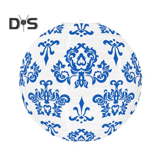 

Бумажный фонарь в китайском стиле с синим узором, подвесной круглый фонарь, украшение на день рождения, свадьбу, детскую вечеринку, домашнюю вечеринку D