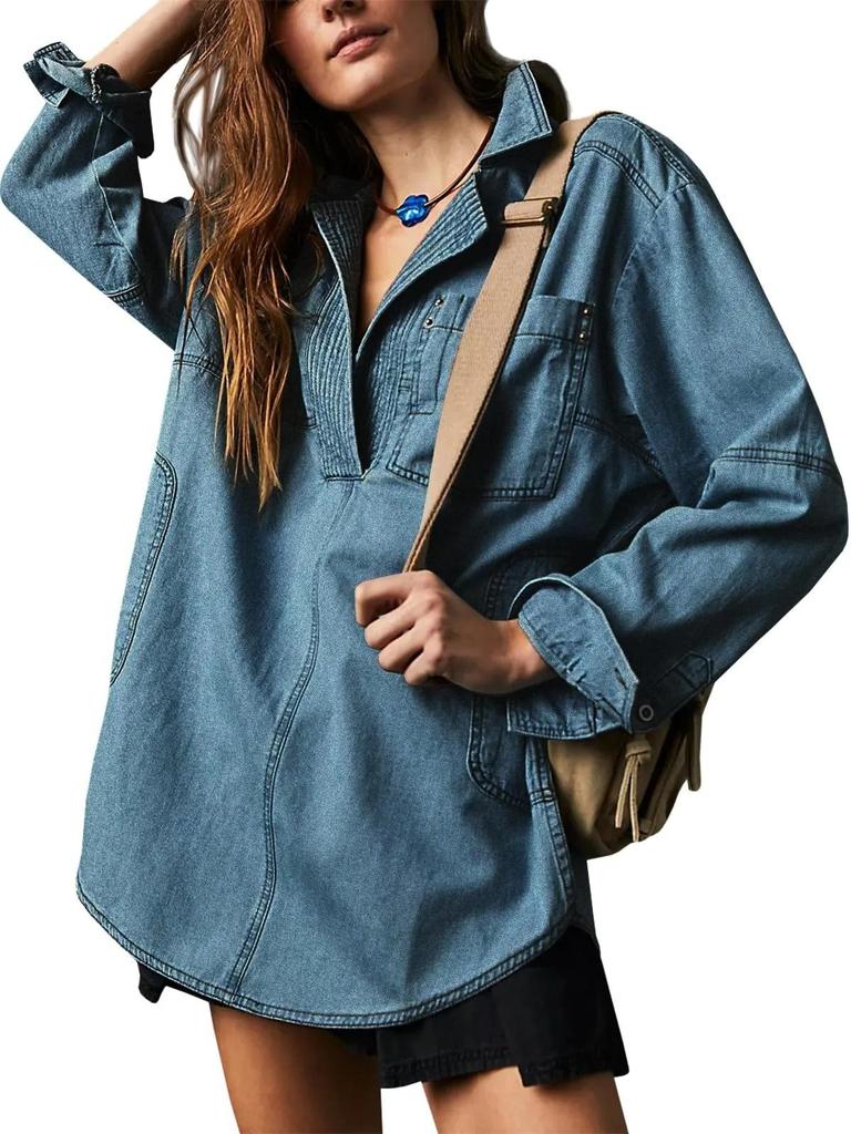 European-American Slim Fit Lapel Denim Jacket for Women