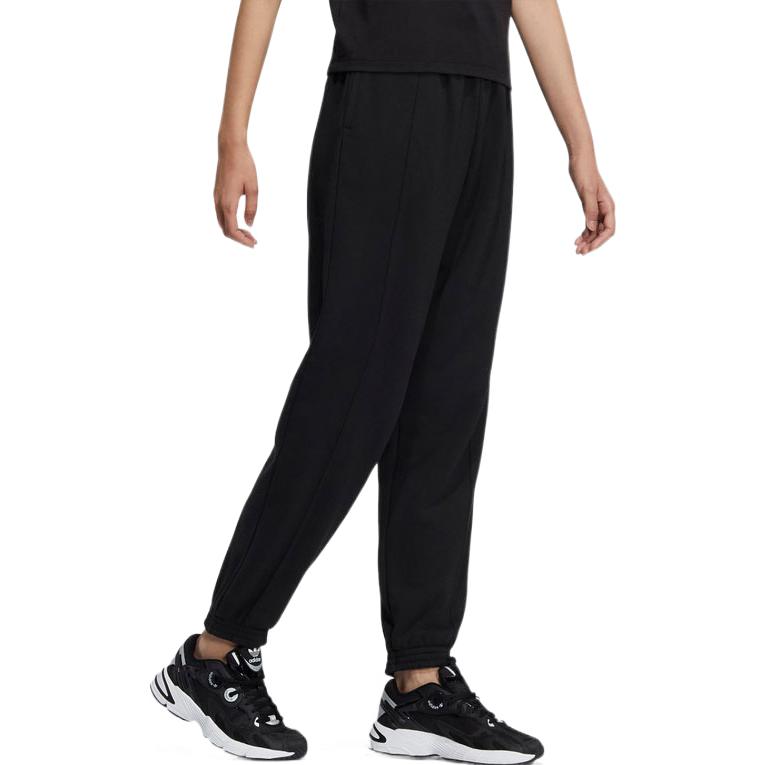 Adidas Originals Trefoil Solid Color Zip Joggers With Drawstring Cuffs Women Bottoms Black HD0340