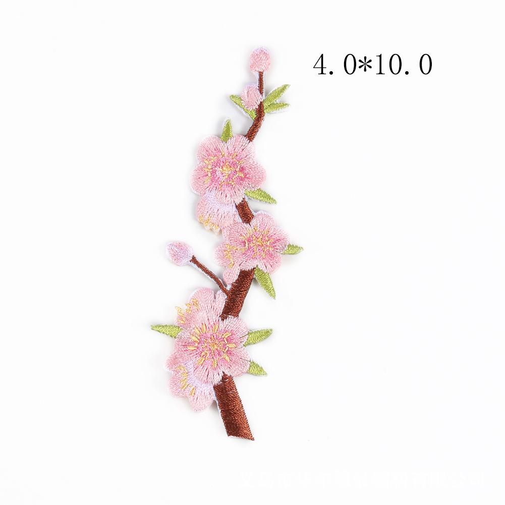 D5 2PCS Plum Blossom Embroidery Patches Sakura Flower Floral Branch Appliques Iron On Cloth Cheongsam Stickers For Sewing Repair