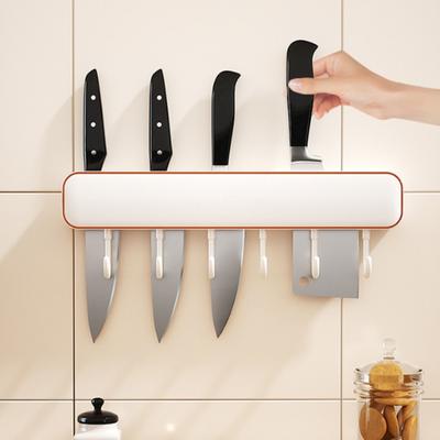 Soporte de Cuchillos de Pared con Ganchos Organizador de Cocina sin Taladro para Cuchillos Utensilios Ahorro de Espacio Ventilado a Prueba de Óxido Estante de Almacenamiento Multifuncional