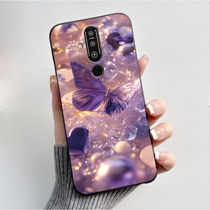 Case For Nokia 8.1 Plus X71 Phone Case Luxury Fashion Butterfly Flowers Black Soft Slim Silicone Cover For Nokia 8.1plus Casing