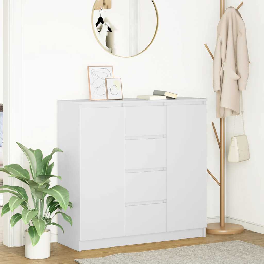 White Sideboard with Drawers 100.5 X 35 X 98.5 Cm Engineered Wood