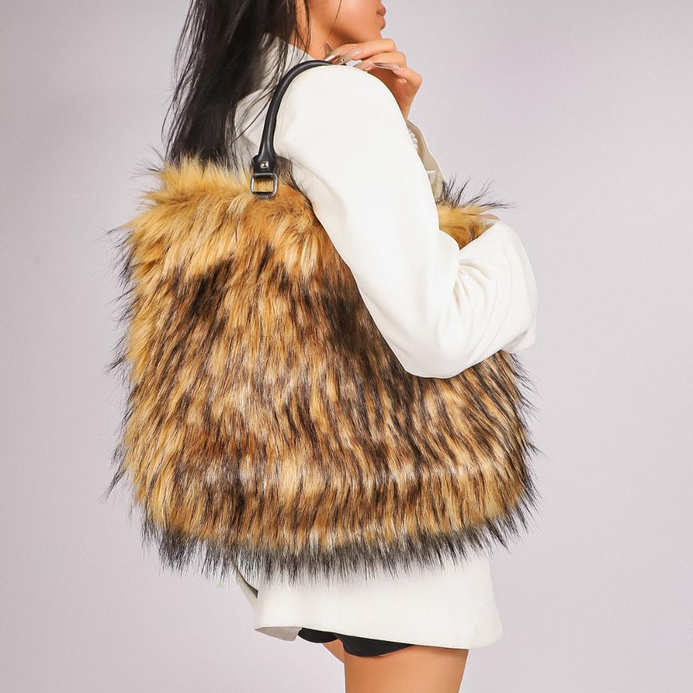 Popular Imitation Fur Plush Women's Handbags Soft Portable Ladies Tote Bag Light Luxury Niche Simple Versatile One Shoulder Bag for Mother's Day Gifts