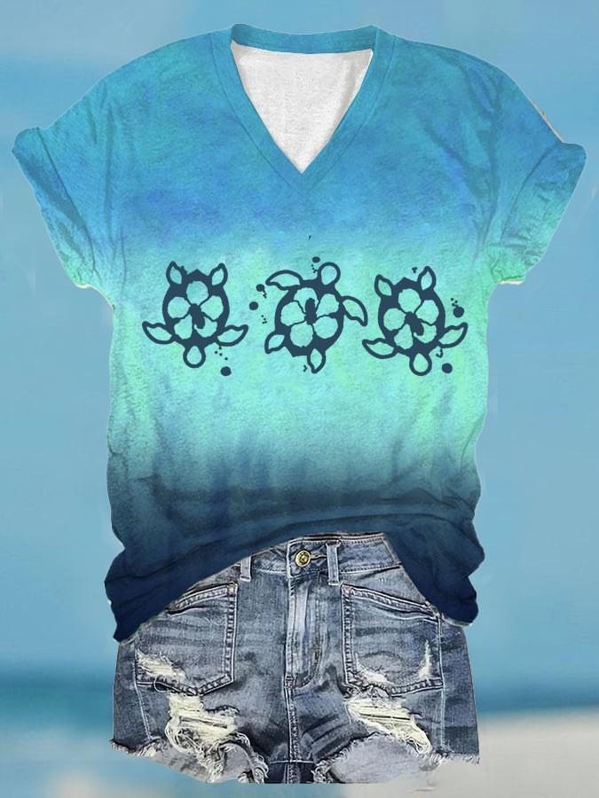 Women's Casual and Comfortable Top with 3D Digital Printing and Turtle Print 3427 EMA