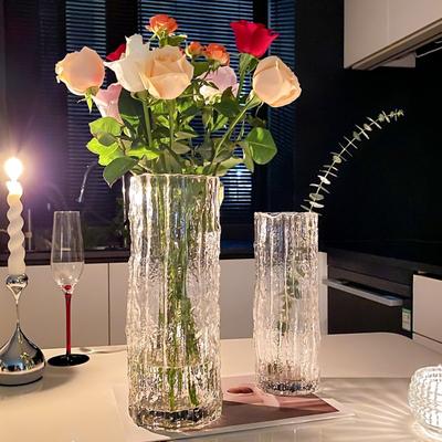 European Glacier Vase Glass Transparent Flower Arrangement High Grade Flower Living Room Dining Table Ornament Dried Flower Vase