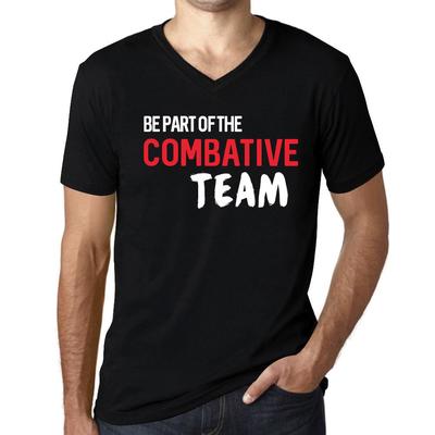 Men’s Vintage Tee Shirt Graphic T Shirt V Neck Be Part of The Combative Team Deep Black White Text