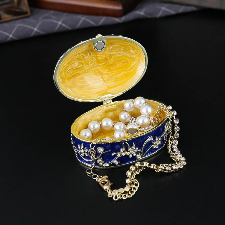 

Jewelry box, enamel zinc alloy storage box, oval enamel ring box with gemstone embellishment синій