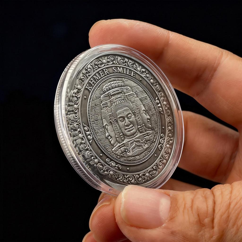 Kambodża Moneta pamiątkowa Angkor Wat, Uśmiech Khmerów, Turystyka kulturalna i kreatywna, Monety, Prezenty, 45mm