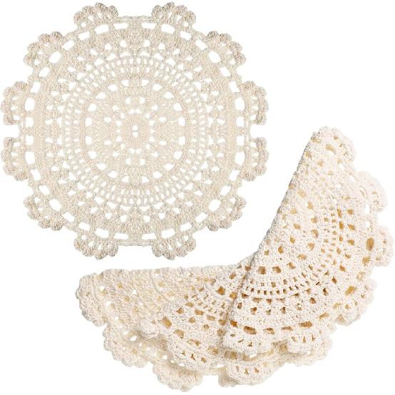 3 Pcs Handmade Crochet Lace Doilies, 9.44 Inch Round Dollies for Tables Vintage Elegant Crochet Lace Doily Exquisite Lacy Placemats for Kitchen