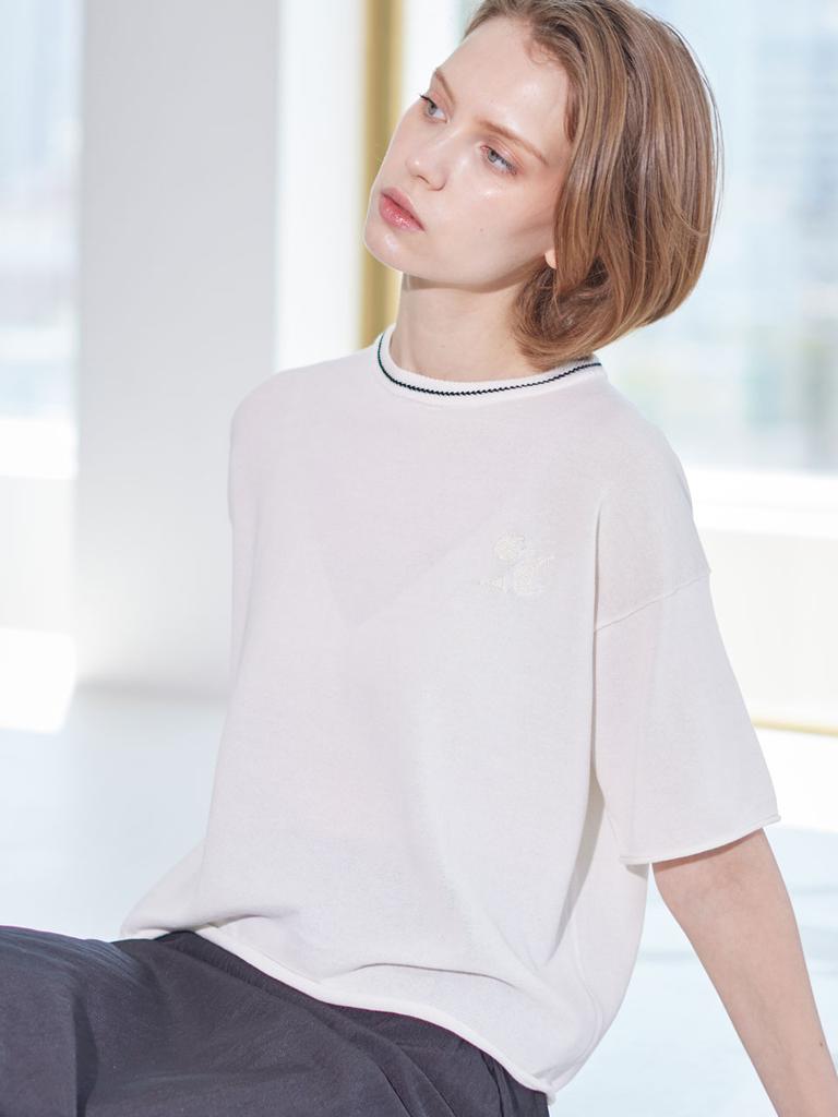 AYIHOLIC CASHMERE Semi-Over Rolled-Up Round Knit