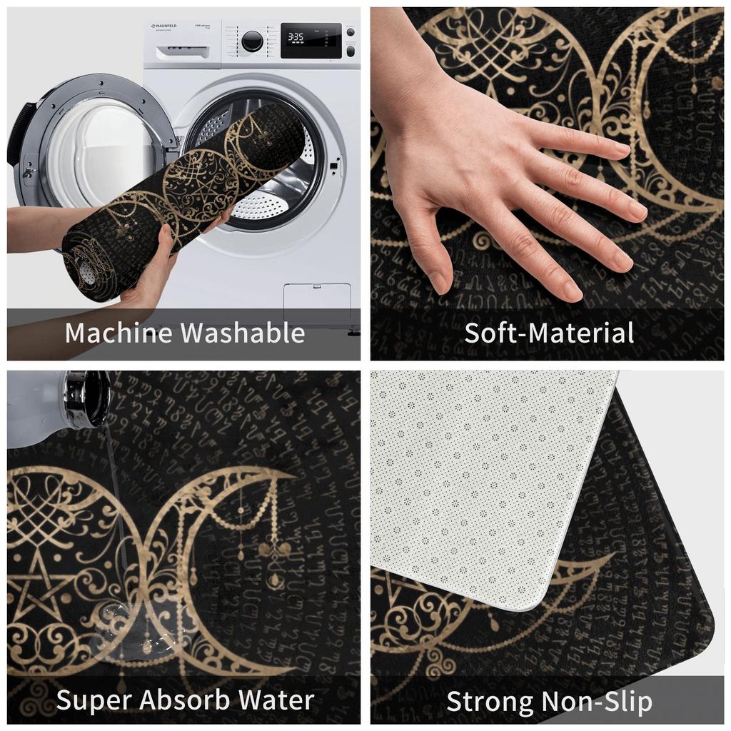 Triple Moon Goddess Doormat Mat Anti-Slip Pentagram Pagan Wiccan Kitchen Bath Balcony Rug Carpet 40*60cm