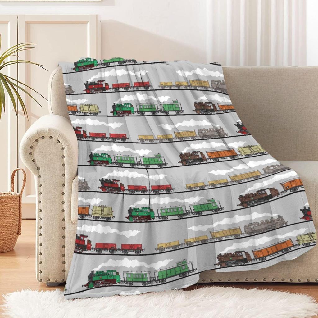 Retro train pattern digital-printed polyester Bedroom velvet flannel cover blanket Fleece soft sofa cover blankets for beds