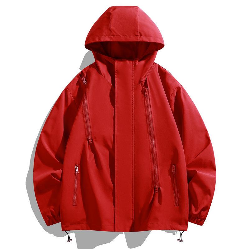 Frühlings-Paar Einfache und modische Outdoor-Freizeitjacke mit Kapuze, dreifach geschützt, mit mehreren Reißverschlüssen