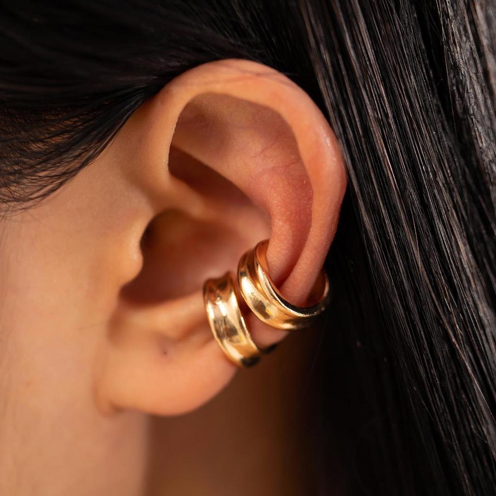 European & American Style Glossy Metal Water Drop Ear Clips: Geometric Pleated Circle Stud Earrings & Ear Cuffs.