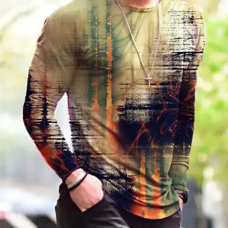 Men Spring And Fall Fashion Classic Street Casual 3d Printing O Collar Long Sleeve Loose Personality T-Shirt Plus Size Top