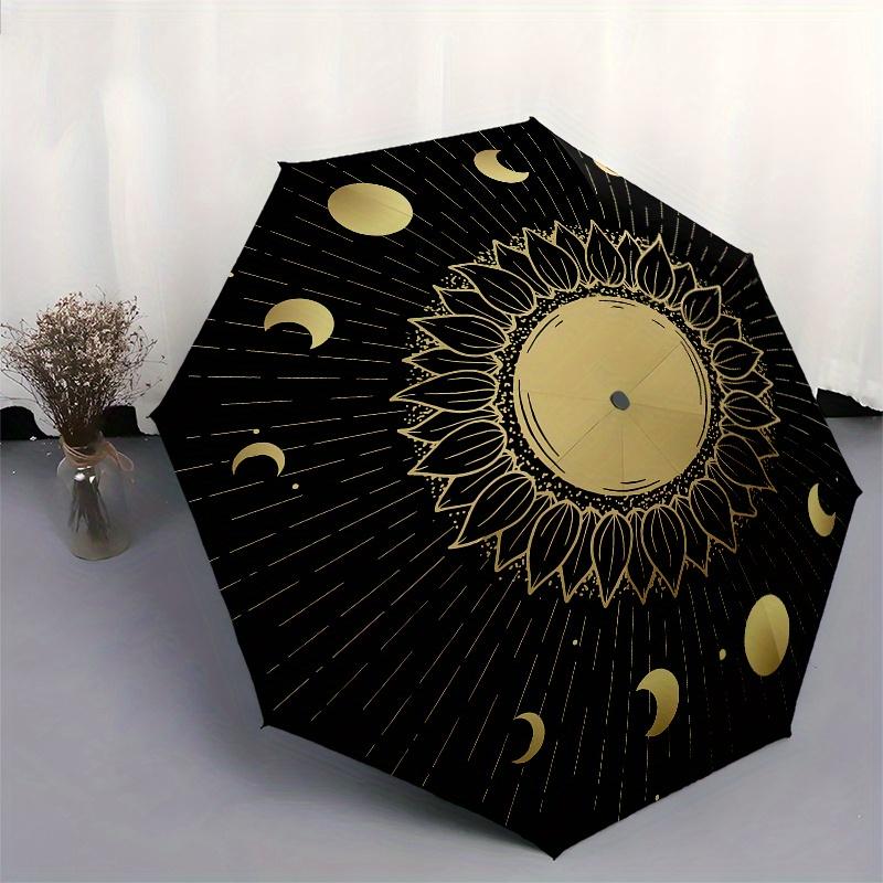 Golden Sunflower with Moon Phases Circular Wall Art DecorUmbrella, Portable 3-Fold Umbrella for Men & Women,Christmas Gift ES89