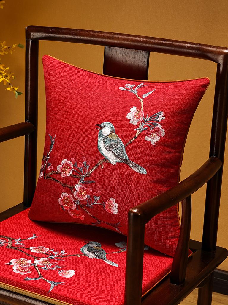 Veemi Home Leinen Kissenbezug Frühling Vögel Stickerei Orientalischer Luxus Hochwertiger Kissenbezug für Couch Sofa Bett 18x18 Zoll
