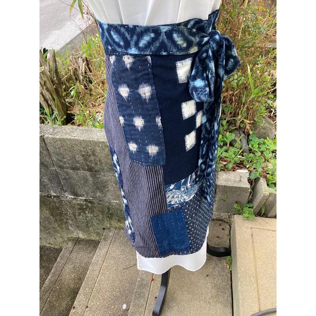Used B50 Boro Apron, Old Cloth, Remake, Indigo Dye, Patchwork, Pieced, Sashiko, Waist Wrap