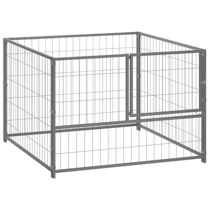 VidaXL Chenil Argenté 100x100x70 cm Acier Enclos pour Chiots Cage Extérieur 150792
