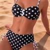 1011 Classic European and American Retro Polka Dot Multi-color Chest Folds, Bilateral Laces, Meat-covering Suspenders, Gathering Split Swimsuit