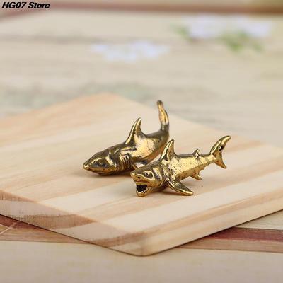 1PC Vintage Brass Shark Animal Figurines Miniatures Desktop Ornament Home Decoration Crafts Keychain Pendant Jewelry Gift