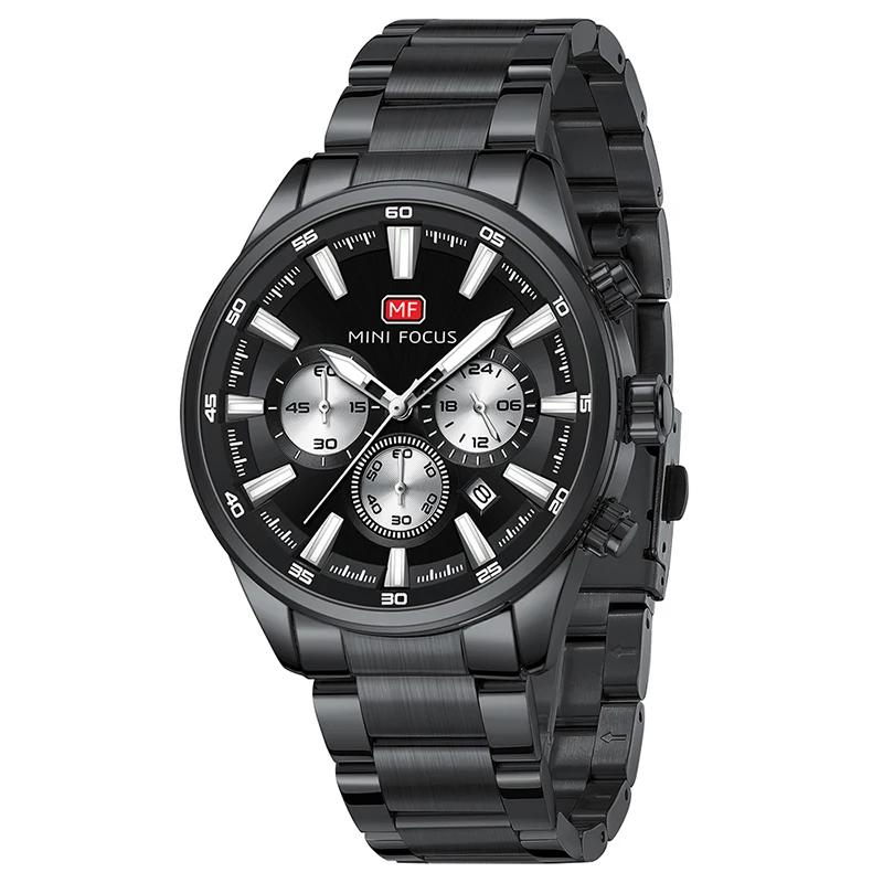 Mens Chronograph Watch Waterproof Quartz Wristwatch Steel Band Casual Business Male Clock Night Glow Display