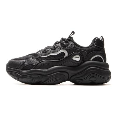 Li Ning Honing Veelzijdig Retro Dikke Zool Modieus Papa Schoenen Dames Sneakers Zwart AGCV276-2