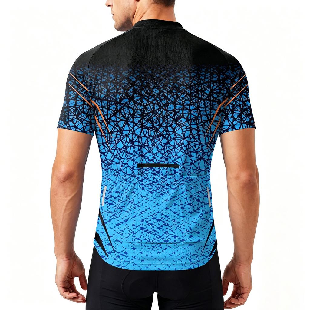 Men Crew Neck Printed Zip Short Sleeve Cycling Jersey Breathable Quick Dry Fabric Lightweight Sportswear Top
