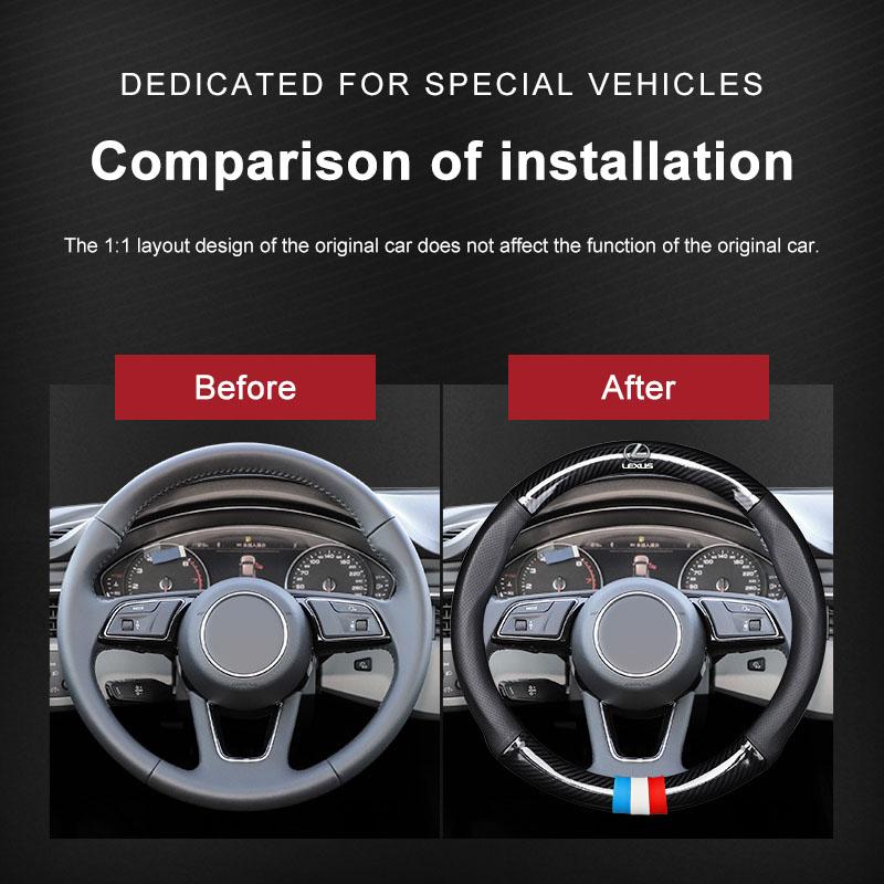 1Pcs Leather Carbon Fiber Car Steering Wheel Cover Emblem Accessories For Lexus NX200T ES250 ES300 ES350 RX350 RX400 GX300 IS300