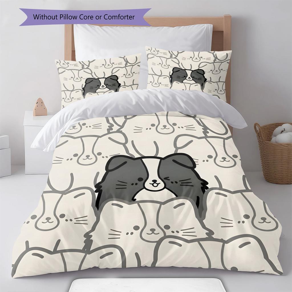 Border Collie Muster Bettwäsche Steppdecke Set Bettbezug Kissenbezug Heimdekoration Geburtstagsgeschenk (1 Bettbezug + 2 Kissenbezüge, ohne Füllung)