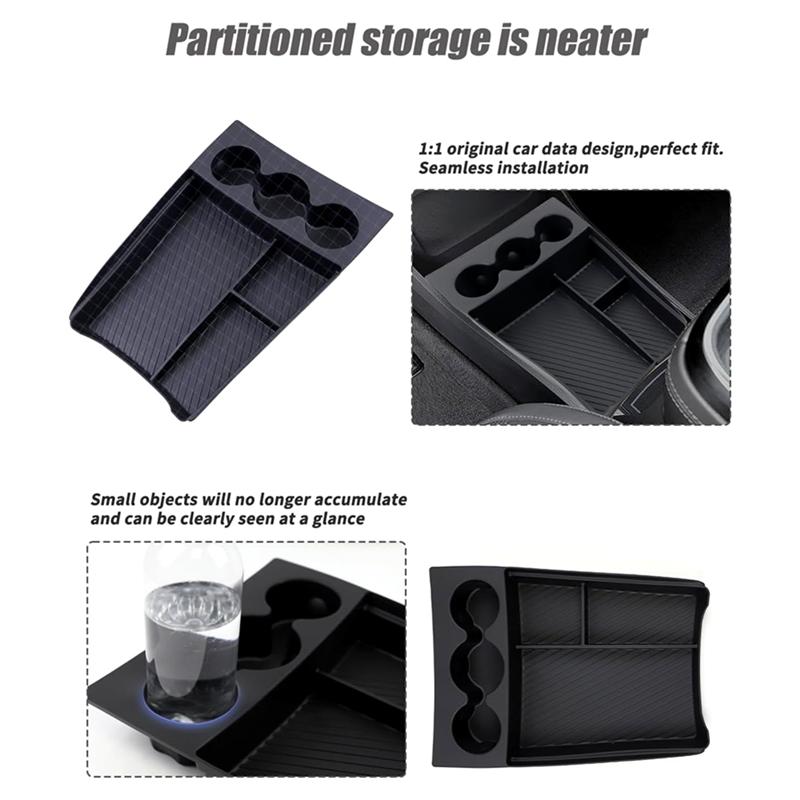 BT-Lower Center Console Organizer Tray With Cup Holder For Rivian R1T/R1S 2022-2024 Console Storage Box Accessories