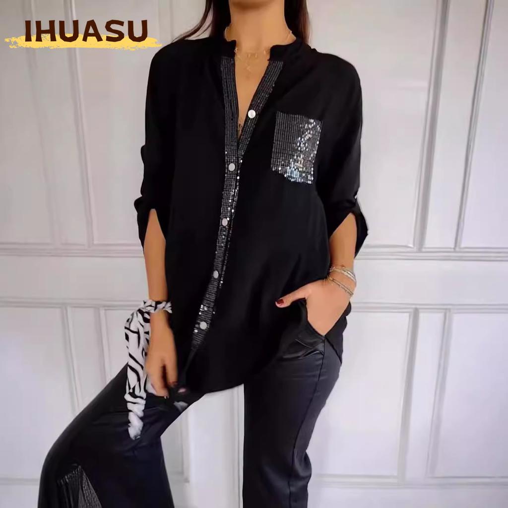 IHUASU Women's Fashion Casual Short Sleeve Blouses & Shirts