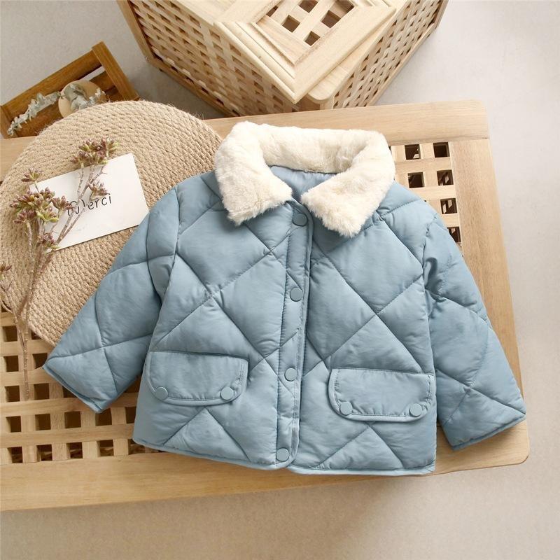 Solid Color Children's Cotton Wear Down Jacket Boys and Girls Personality Thickening Warm Fur Collar Coat