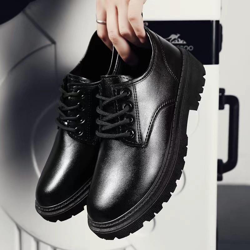 

Деловые туфли из кожи, мужская повседневная обувь, британский стиль, обувь для инструментов, трендовая подошва на платформе, универсальная обувь для студентов со шнуровкой, рабочая обувь 39 чёрный