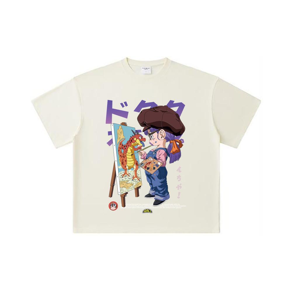 260 GSM Double Yarn 32 Count 100% Cotton Dragon Ball V10 Arale Print Unisex Heavy Cotton T Shirt
