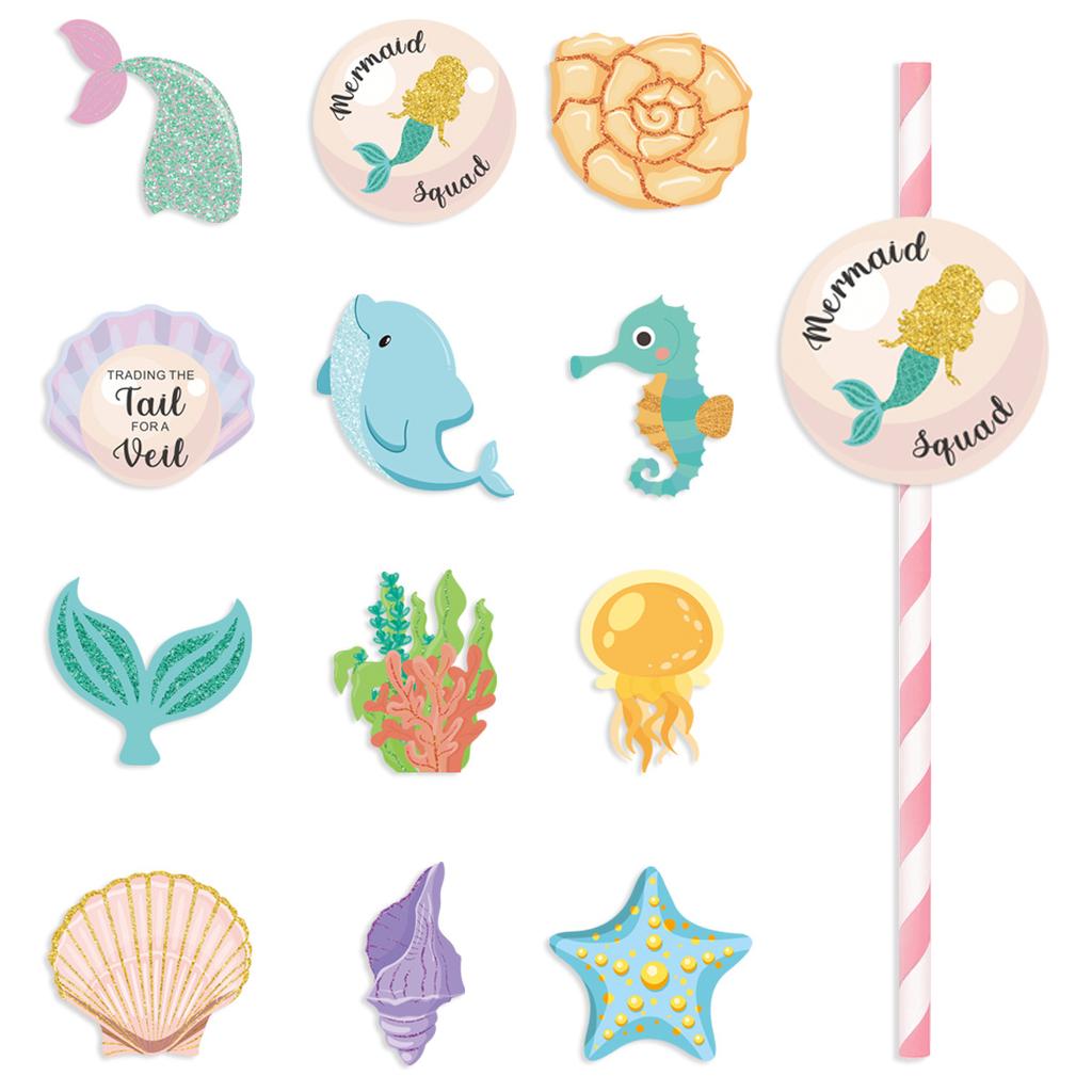 12Pcs Birthday Theme Party Decoration Degradable Shell Styling Straw Insert