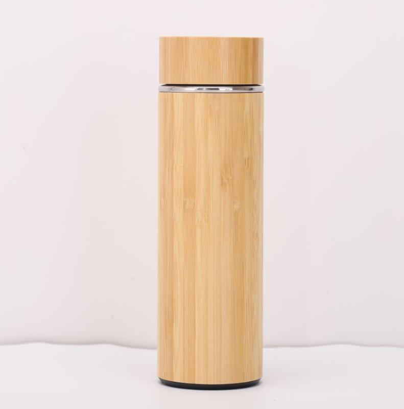 Double Wall Bamboo Insulated Thermos Vacuum Flask Coffee Mug Stainless Steel 15oz Bamboo Flask Tea Mug