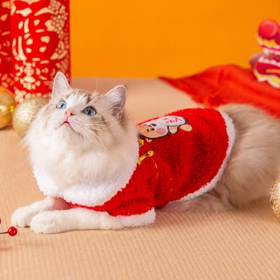 Cat Clothes To Keep Warm In Autumn and Winter New Year's Cute Rich Lapel Two-legged Clothes Than Bears and Dogs New Year's Pet Clothing