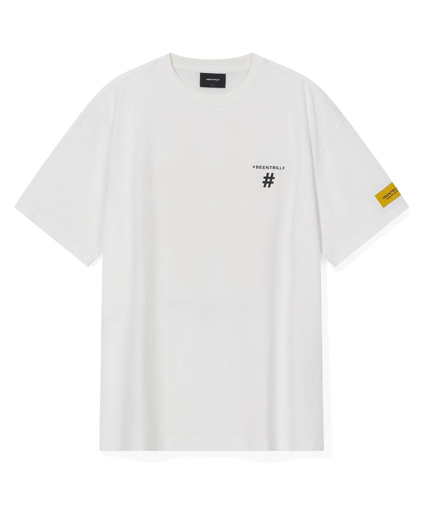 BEENTRILL Taping Hashtag Oversized Short Sleeve T-Shirt (Off-White)