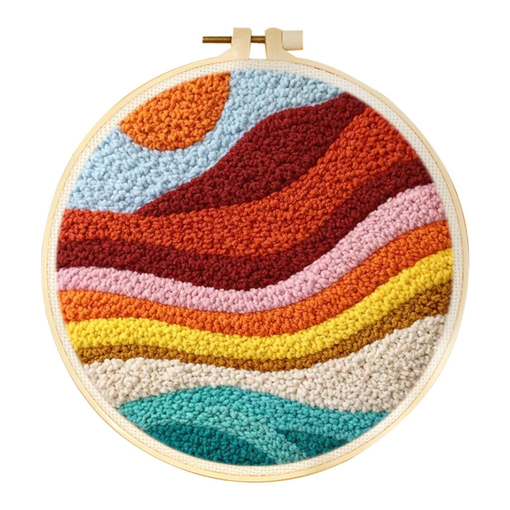 DIY Punch Needle Embroidery Kit with Yarn Landscape Pattern Starter Kit Magic Tufting Set Poking Cross Stitch Tools For Knitting