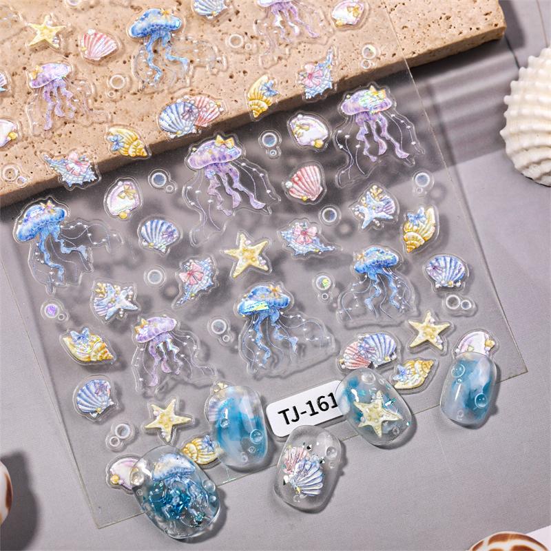 1 Foaie Autocolante Ocean pentru Artă pe Unghii Vară Stea de Mare Meduză Scoică Decal pentru Unghii Decorațiune În Relief Materiale Artă pe Unghii Manichiură Salon