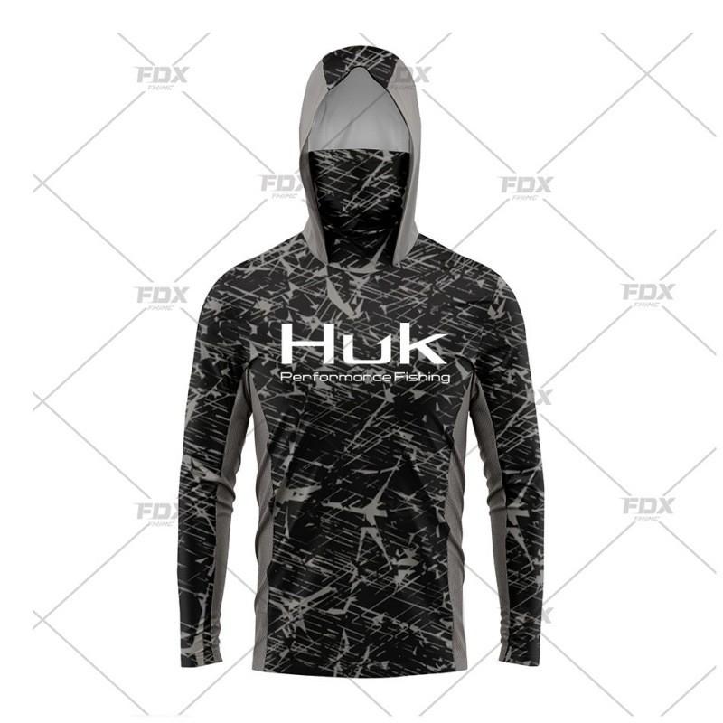 Mens Quick-Dry UPF50 Sun Protection Fishing Shirt With Hood Neck Cover Lightweight Breathable Long Sleeve Tee