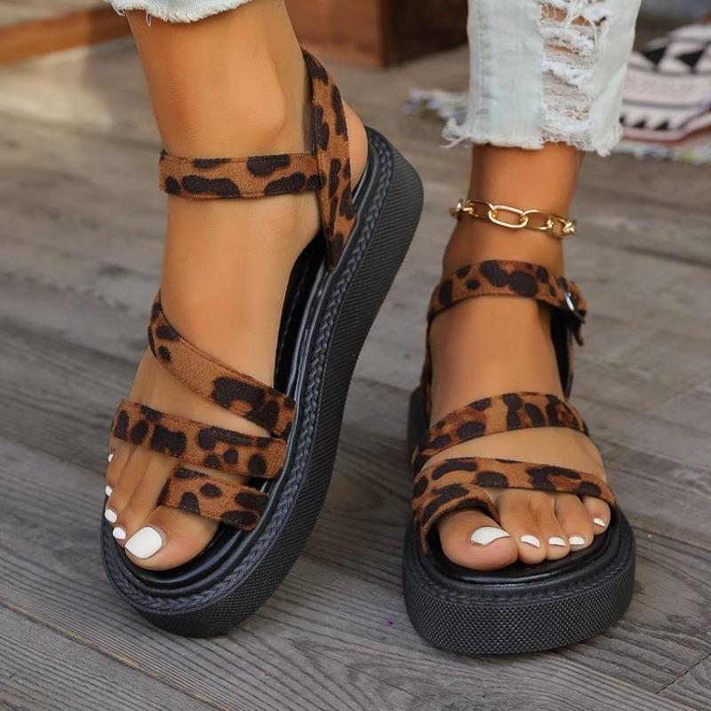 2025 New Women's Shoes High Quality Fashion Women's Sandals Casual Leopard Print Open Toe Mid-heel Women's Sandals