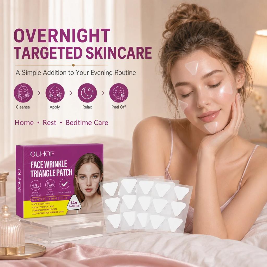 144Pcs Face Wrinkle Triangle Patches Anti Aging Facial Stickers Forehead Smile Line Care Hydrating Skin Patch for Women Home Use