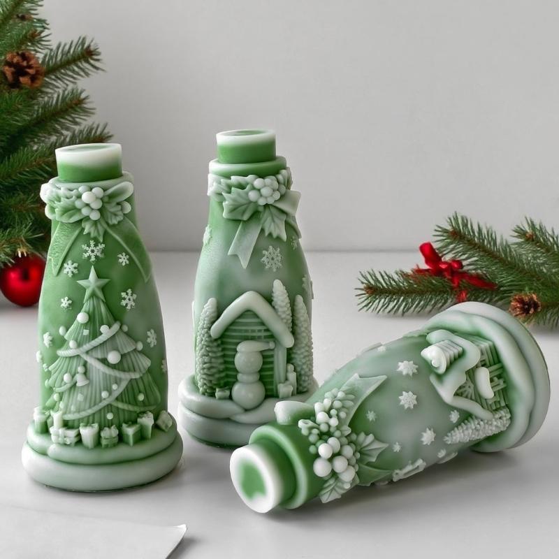 Christmas Embossed Bottle Silicone Candle Mold For Epoxy Resin Making Candle Soap Chocolate Christmas Home Decoration