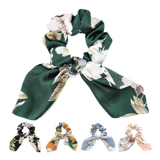 Hair Tie Floral Print Bunny Ear Design Hair Rope High Elasticity No Damage Bun Half-Tied Hairstyles Ponytail Holder Hair Accessory