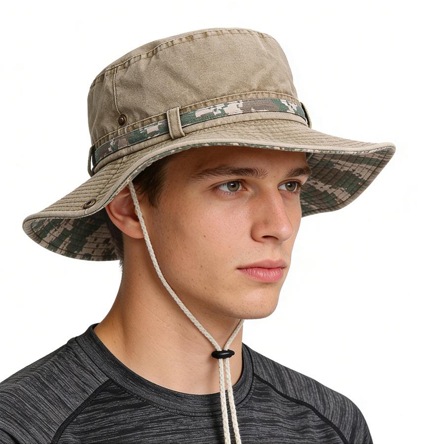 Vintage Men's Cotton Bucket Hat UV Protection Sun Caps Multipurpose Summer Outdoor Climbing Fishing Tourism Brim Fisherman Hats