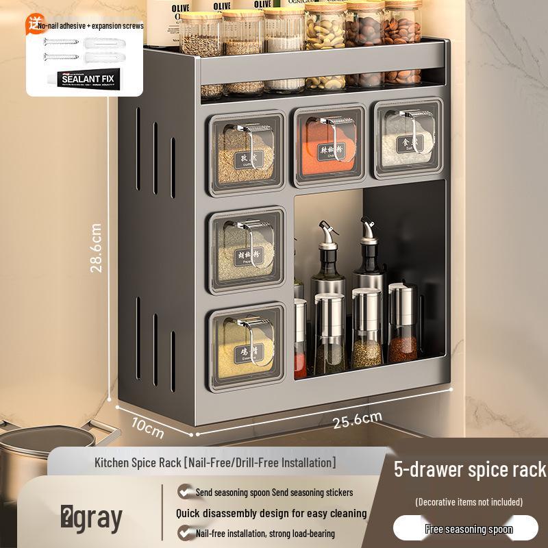 Wall-Mounted Kitchen Spice Rack: Multifunctional Organizer for Condiment Jars and Bottles