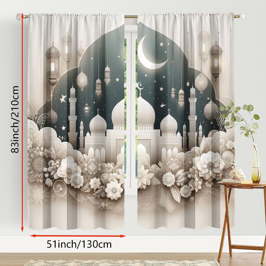 2PCS light colored Islamic temple curtains   elegant style   bedroom and living room   decorative curtains with drawbar pockets